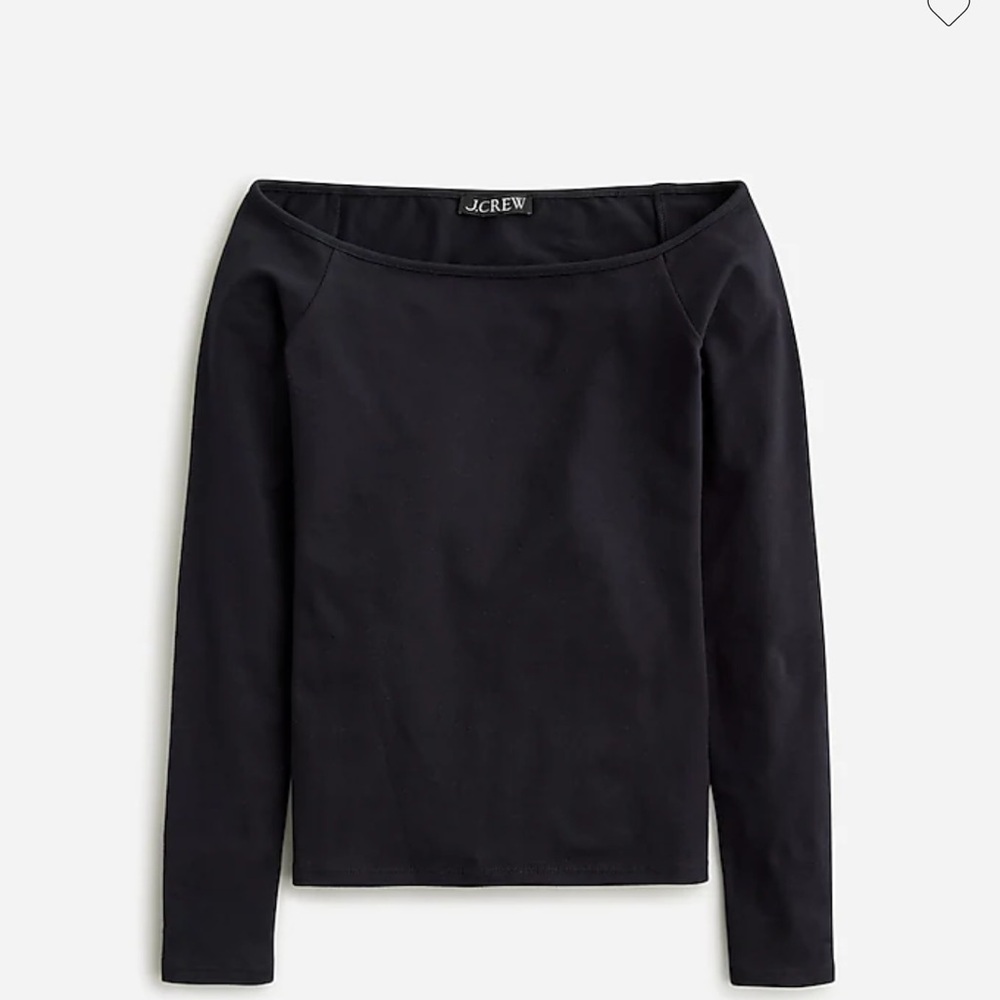 NWT J. Crew Off The Shoulder Long Sleeve Shirt in Stretch Cotton in Black
